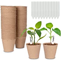 Cymax 50 Piezas Macetas de Turba Biodegradables- Macetas redondas de fibra de 8 cm con 50 etiquetas de plantas- plantas…
